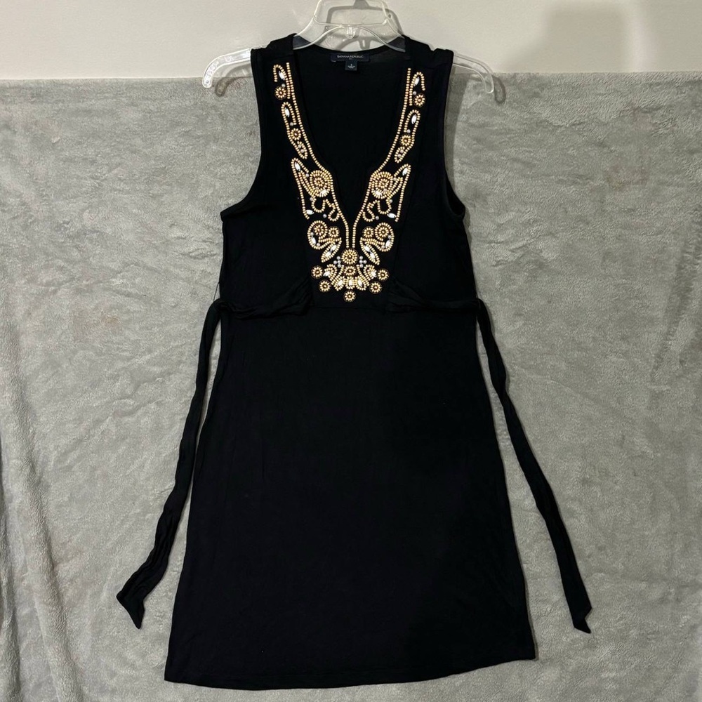 Banana Republic Beaded Dress Womens Black Sleeveless Babydoll Y2Kโ Sz Small